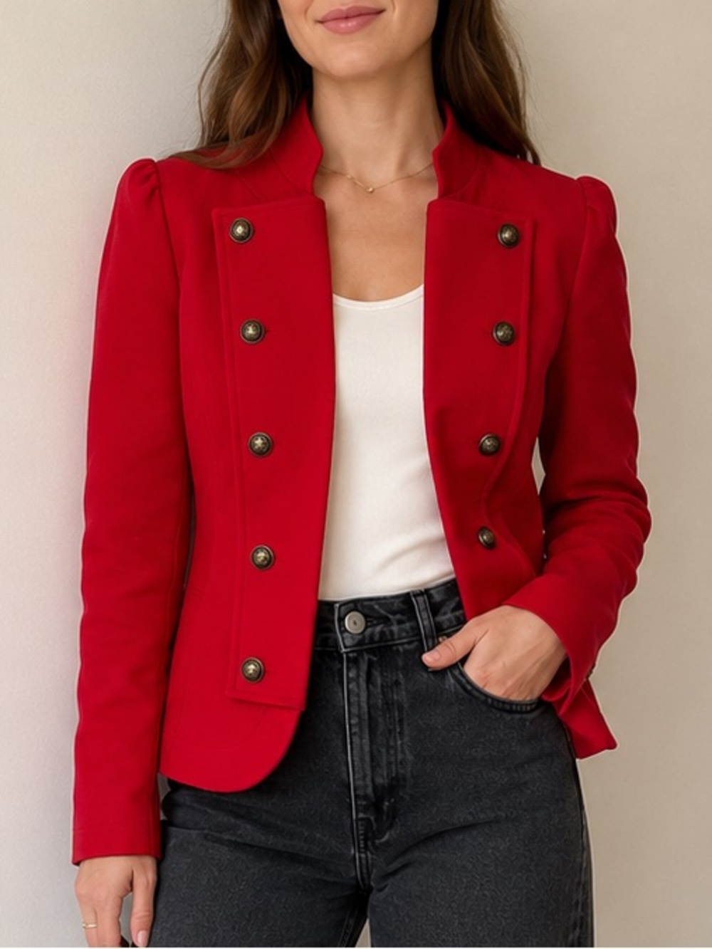 Tommy Hilfiger Red Military-Style Knit Jacket Blazer M
